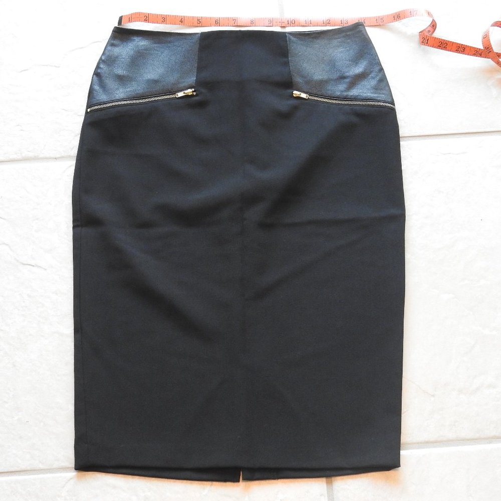 BCX Black Pencil Skirt with Zippers, Size 1